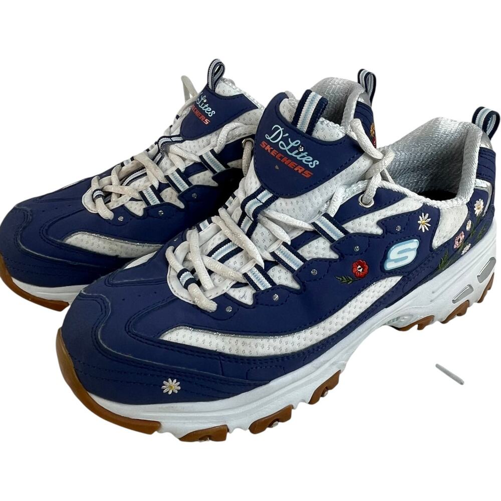 Skechers D'Lites Spring Bloom Womens Sneakers Navy Floral Comfort 8.5 - Picture 2 of 9